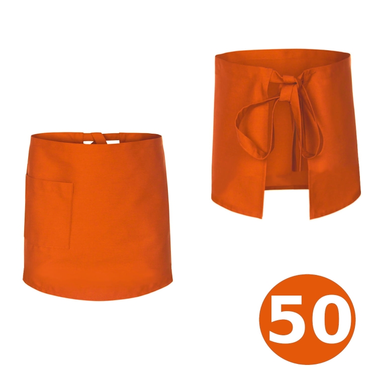 Duga 50 cm barmenska pregača u narančastoj boji.
