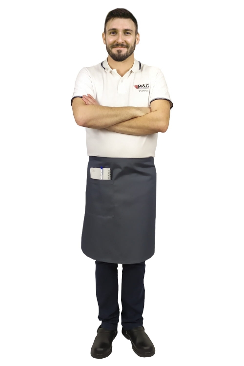 Siva konobarska pregača dužine 60 cm kuharica