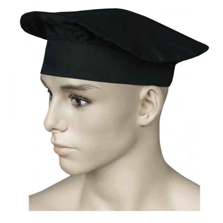 Niska crna kuhinjska kapa šefa kuhinje.