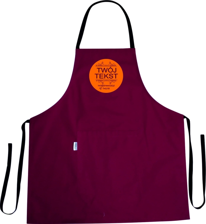 Kuhinjski pregač s reklamnim tekstom.