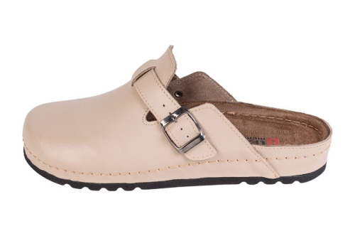 Beżowe klapki medyczne skórzane