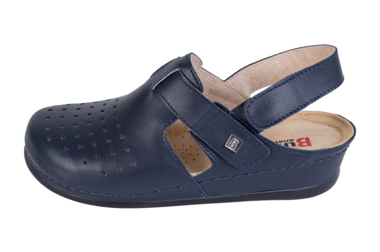 Skórzane klapki z paskiem w kolorze granatowym