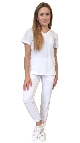 Damski komplet medyczny białym – scrubs CASUAL PREMIUM
