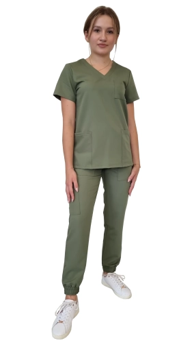 Komplet medyczny damski oliwkowy – scrubs CASUAL PREMIUM
