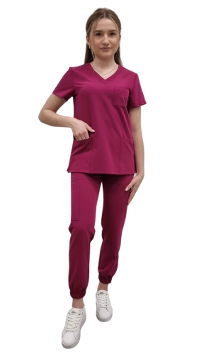 Komplet medyczny damski wiśniowy – scrubs CASUAL PREMIUM