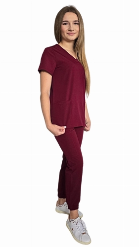 Komplet medyczny damski bordowy – scrubs CASUAL PREMIUM