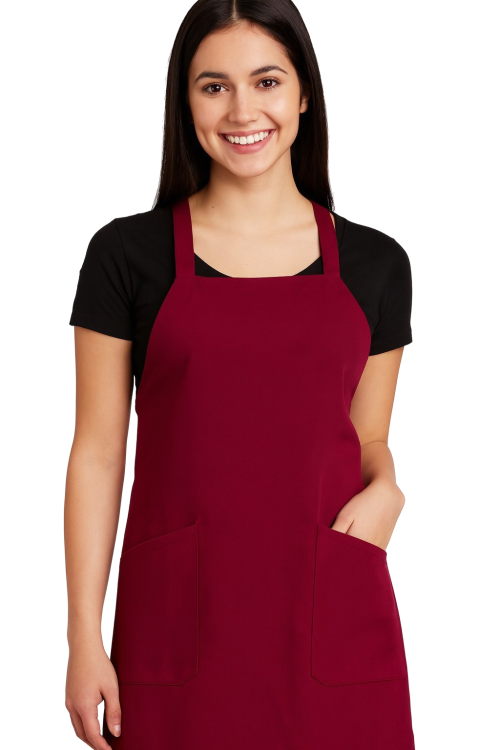 Gastronomiczny fartuch na ramiączkach w kolorze bordowym