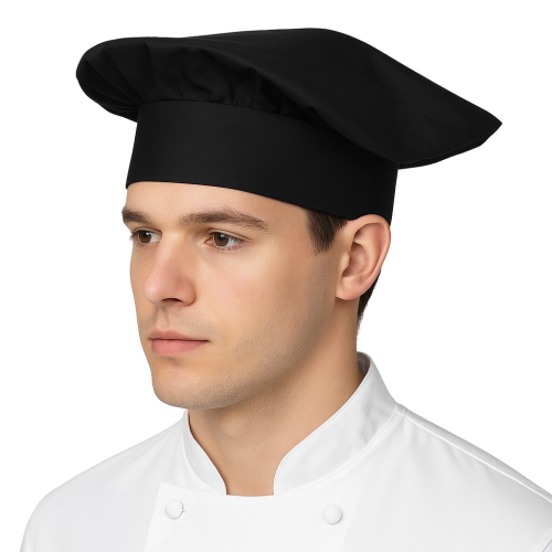 Niska crna kuhinjska kapa šefa kuhinje.