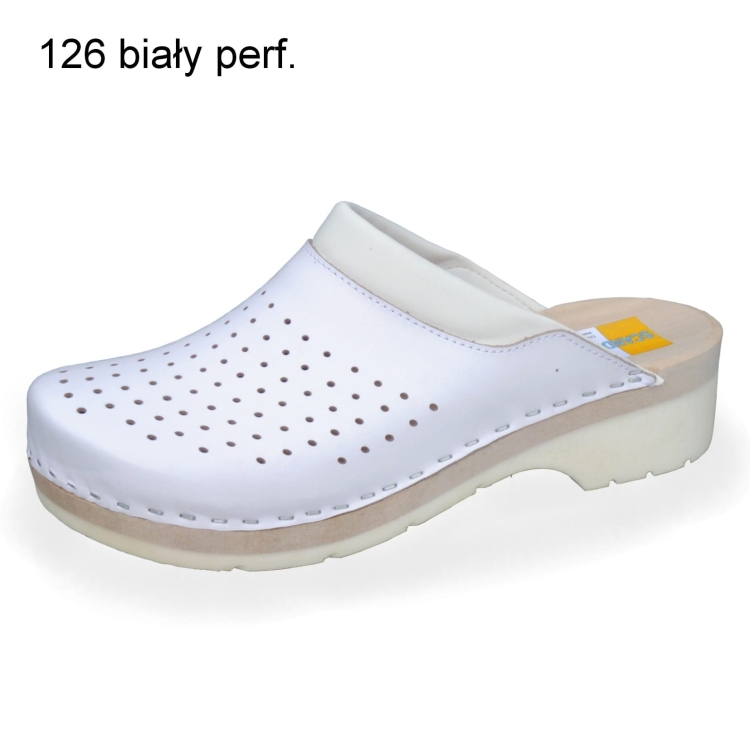 Drewniaki z antypoślizgową podeszwą w kolorze białym