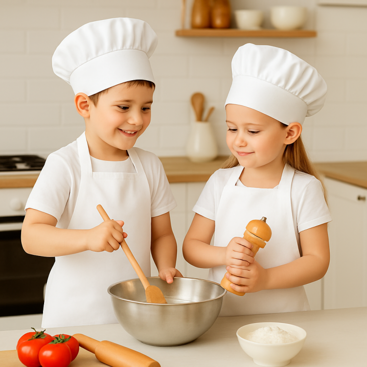 Zestaw Małego Kucharza z białym fartuch i czapką