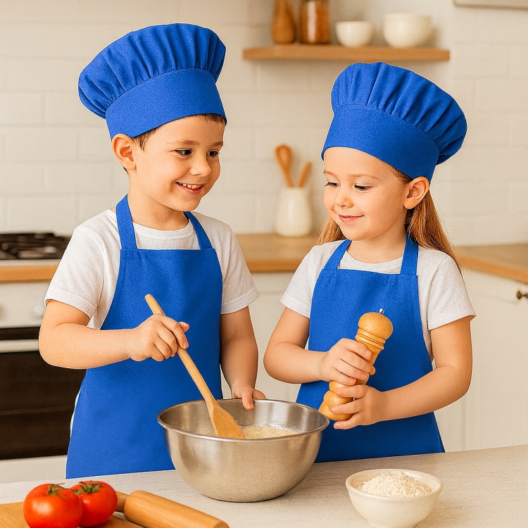 Zestaw Małego Kucharza z chabrowym fartuch i czapką