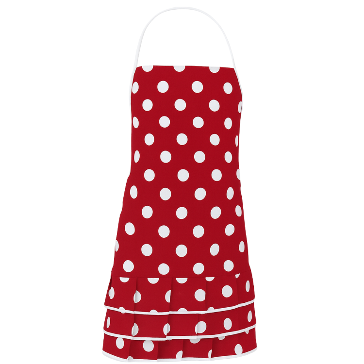 fartuch kuchenny dla dzieci w białe kropki czerwony