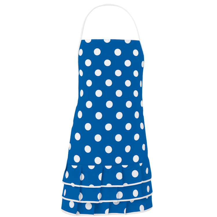Niebieski fartuch kuchenny dla dzieci z białymi kropkami