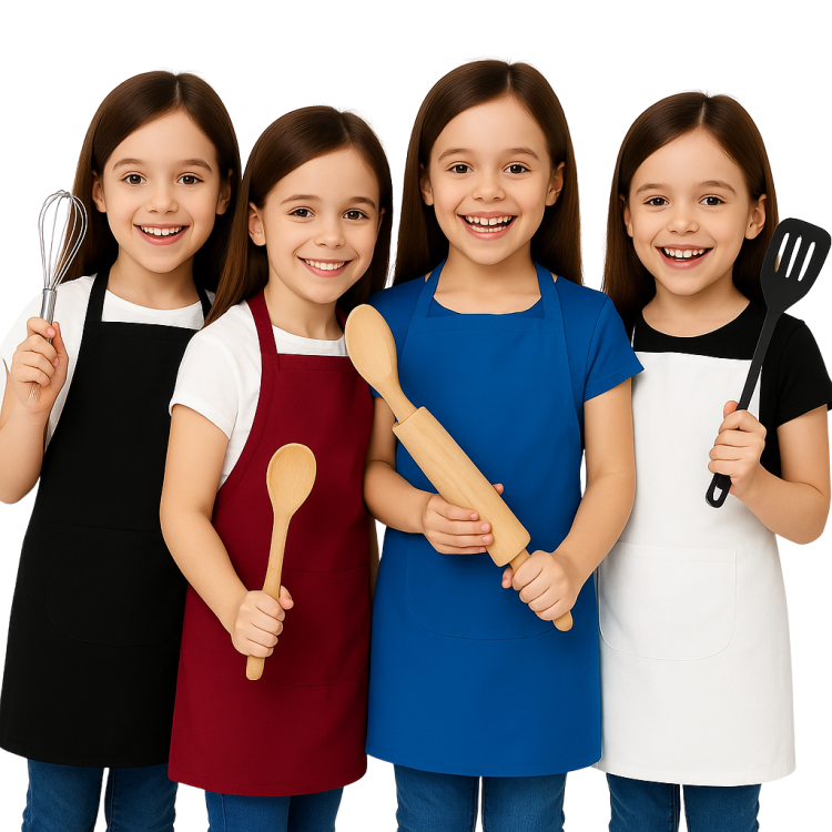 Wygodny czarny fartuch kuchenny dla dzieci z kieszenią