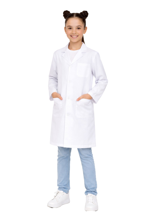 Biały fartuch lekarski dla dzieci z guzikami