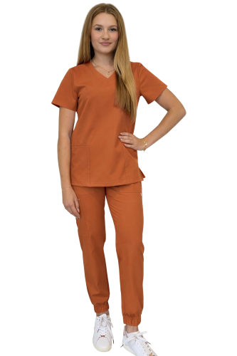 Komplet medyczny damski carmelowy – scrubs CASUAL PREMIUM