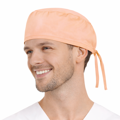 Czepek medyczny chirurgiczny wiązany unisex łososiowy widok z boku.png