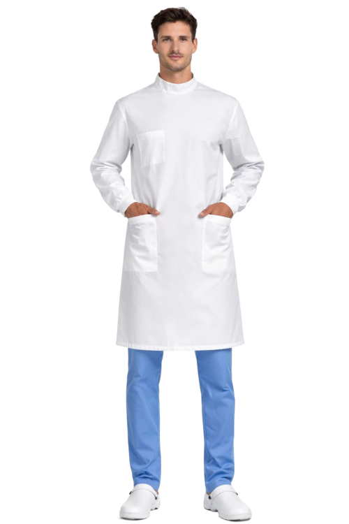 Biały fartuch uniwersalny z kieszeniami