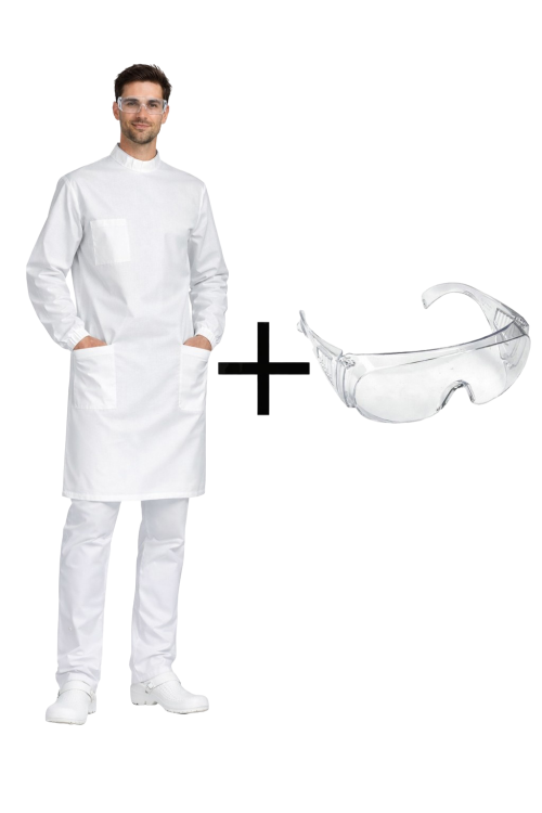 Zestaw fartuch anatomiczny z okularami przeciwodpryskowymi