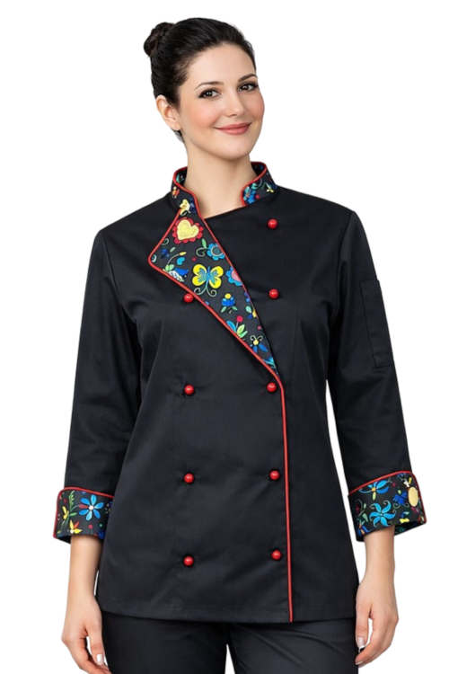 Bluza kucharska czarna damska z długim rękawem