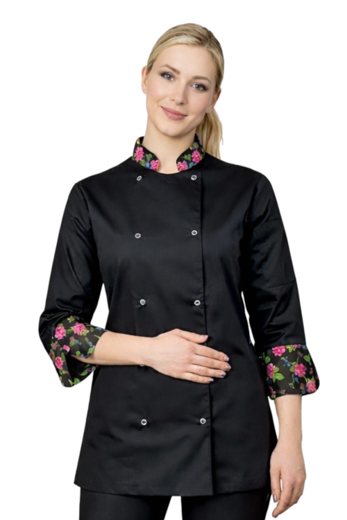 Czarna bluza kucharska damska z rękawem 3/4