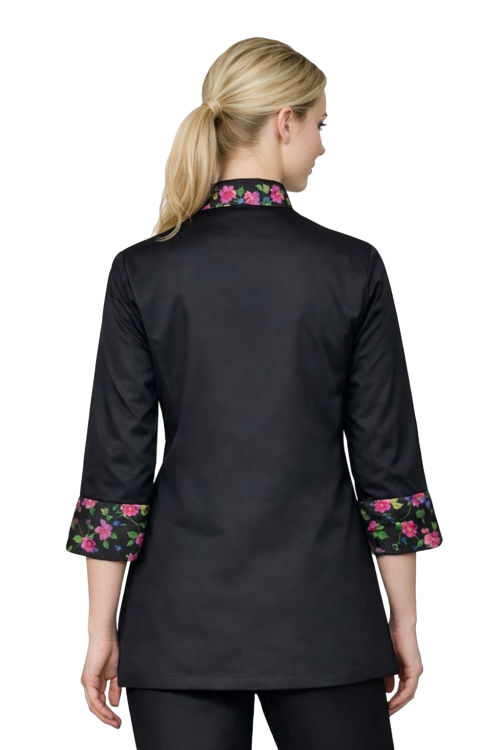 Damska bluza kucharska z rękawem 3/4 w kolorze czarnym