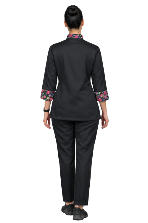 Damski zestaw szefa kuchni z spodniami i rękawem 3/4