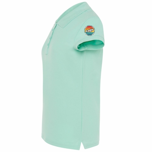 Koszulka polo damska miętowa krótki rękaw z własnym nadrukiem kreator online lewy bok.jpg