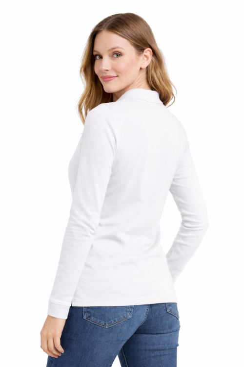 Koszulka polo damska długi rękaw biała tył.png