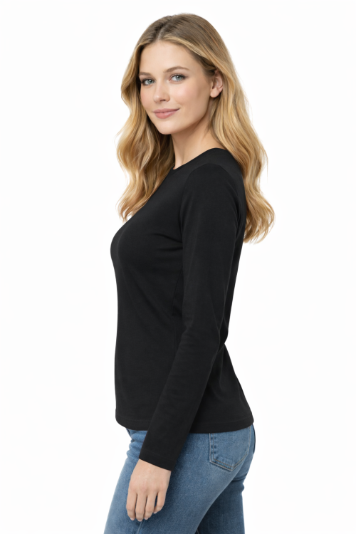 T-shirt damski z długim rekawem kolor czarny widok z boku.png