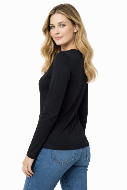 T-shirt damski z długim rekawem kolor czarny widok z tyłu.png