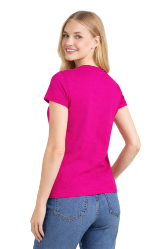 T-shirt damski krótki rękaw kolor fuksja widok z tyłu.png