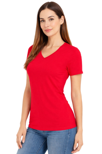 Koszulka z krótkim rękawem damska dekolt w serek kolor  czerwony widok z boku.png
