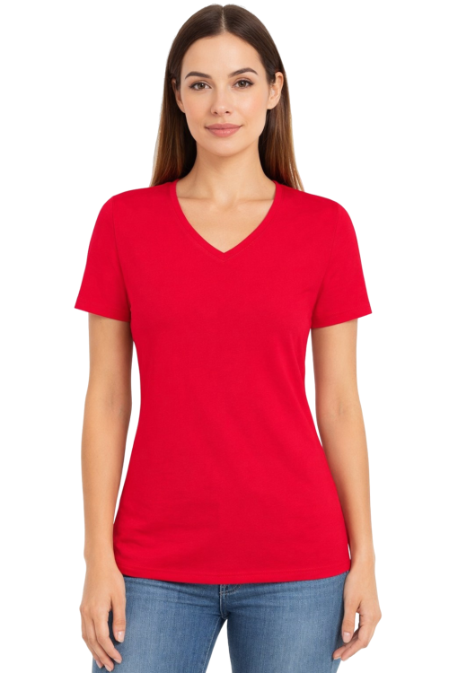 Koszulka z krótkim rękawem damska dekolt w serek kolor czerwony.png