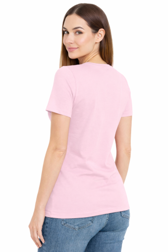 Koszulka z krótkim rękawem damska dekolt w serek kolor różowy widok z tyłu.png