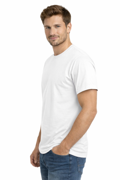 T-shirt męski krótki rękaw 100% bawełna kolor biały widok z boku.png