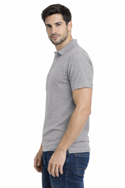 Koszulka polo męska krótki rękaw szara widok z boku.png