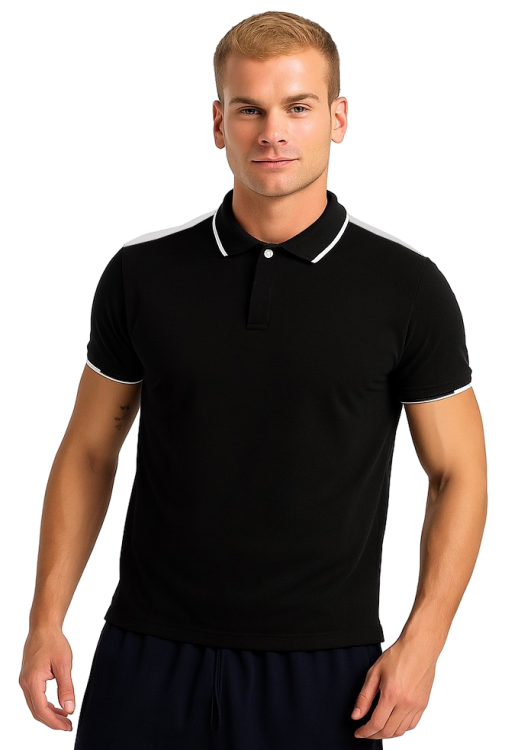 Męska koszulka polo czarna z białymi wstawkami