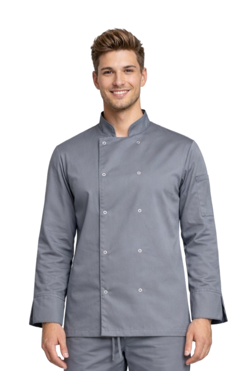 Szara bluza kucharska na napy z długim rękawem