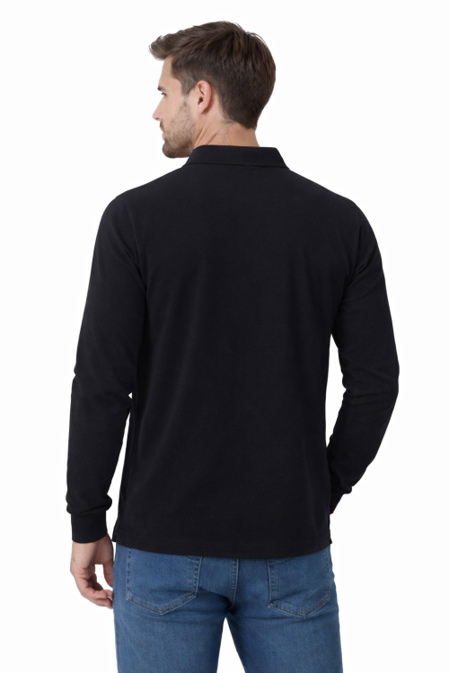Koszulka polo męska z długim rekawem czarna widok z tyłu.png