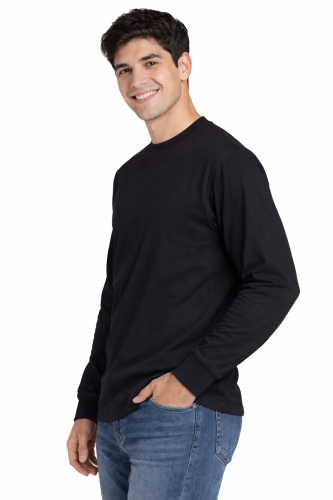 T-shirt męski z długim rękawem 170g czarny widok z boku.png