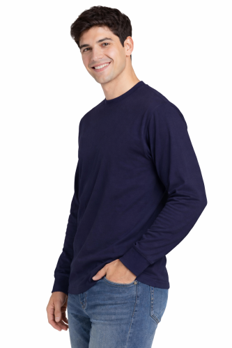 T-shirt męski z długim rękawem 170g granatowy widok z boku.png