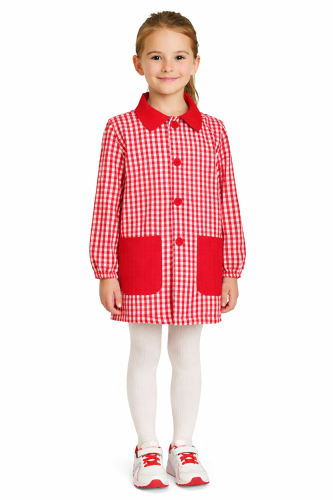 Fartuszek dziecięcy w czerwoną kratę zapinany na guziki dla dziewczynki.png