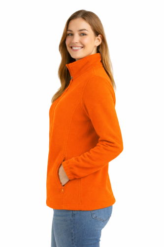 Bluza polarowa damska polar zapinany na zamek pomarańczowy widok z boku.png