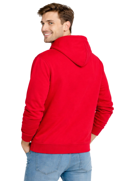 Bluza dresowa męska z kapturem i kieszeniami kolor czerwony widok z tyłu.png