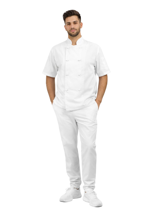 Uniform dla kucharza  biały– profesjonalny zestaw gastronomiczny z krótkim rękawem