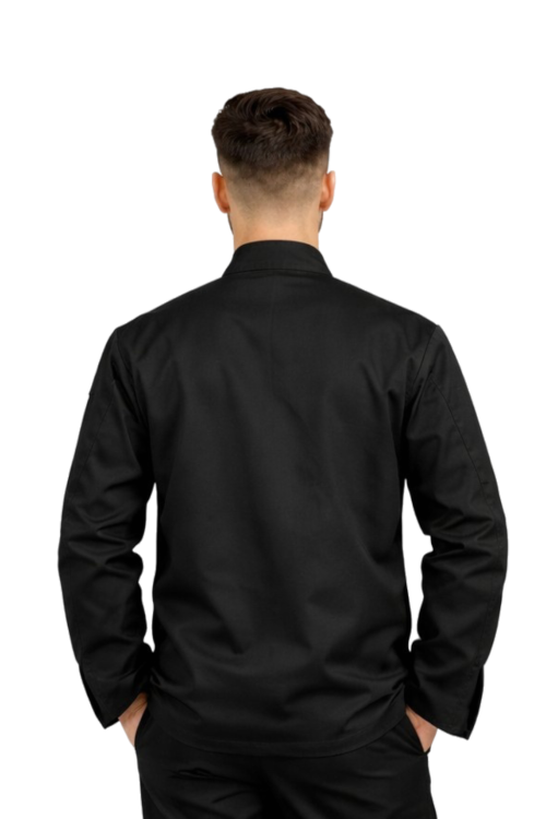 Męska bluza kucharska czarna , kitel gastronomiczny zapinany na napy