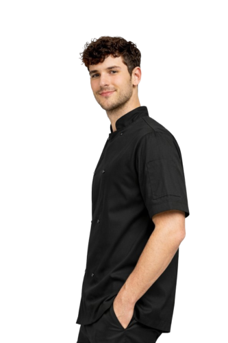 Kitel gastronomiczny męski czarny z krótkim rękawem zapinany na napy