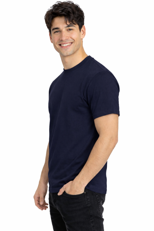 T-shirt męski z krótkim rękawem gramatura 190g granatowy widok z boku.png