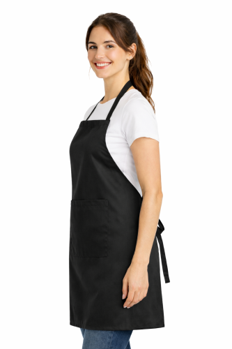 Fartuszek fryzjerski wiązany z tyłu czarny widok z boku.png